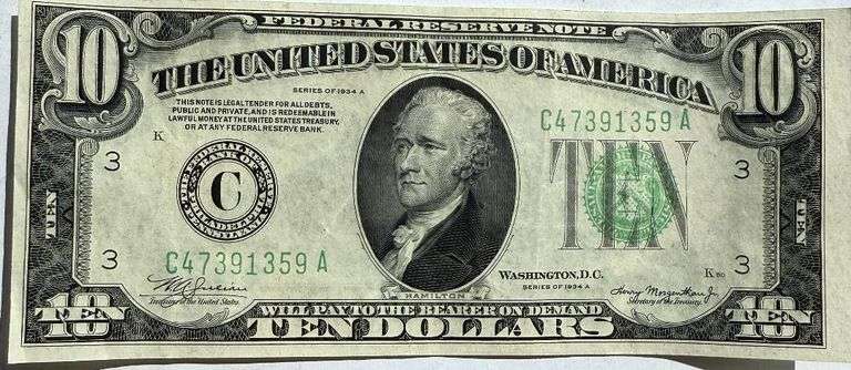 Near AU $10 Cleveland 1934 FRN