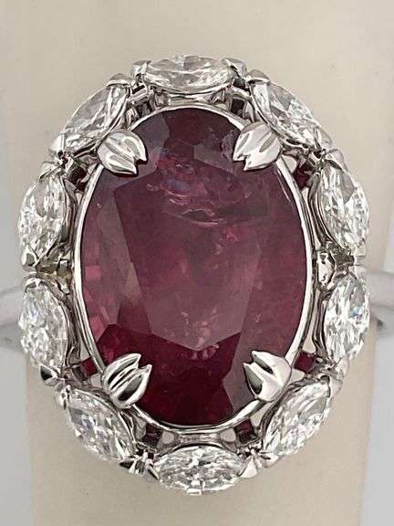 BRAND NEW CERTIFIED 18K WHITE GOLD DIAMOND AND RUBY RING