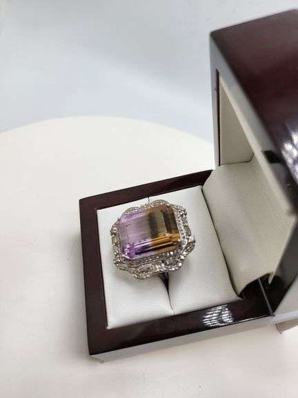 Extremely fine Victorian natural citrine, diamonds ring on silver