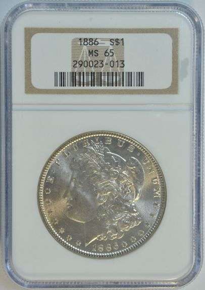 Pristine Gem BU 1886 Morgan Silver Dollar. NGC MS65