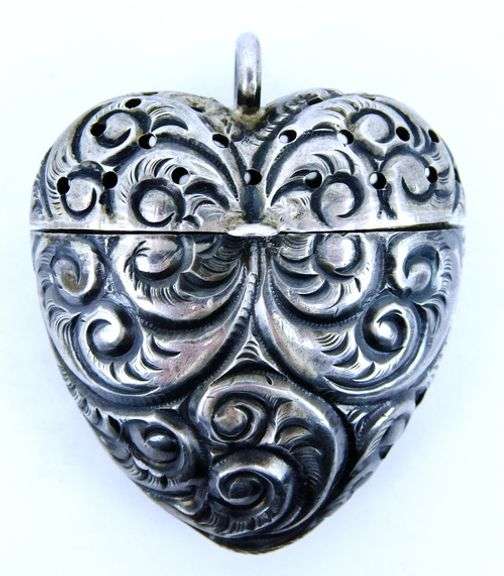 Antique Sterling Silver Heart Vinaigrette Scent Box
