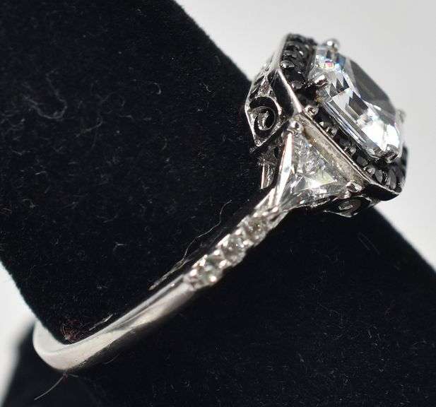 CZ Gemstone and Black Spinel Gemstone Ring in Sterling Silver