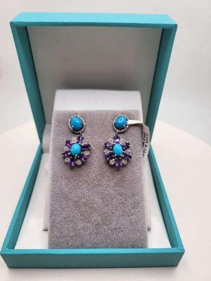 Extremely fine Victorian turquoise and diamonds with sapphire earrings