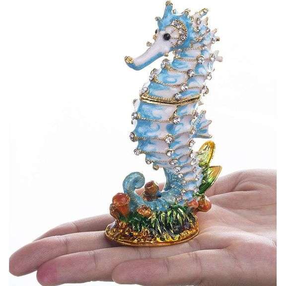 Seahorse Trinket Jewelry Box with Rhinestones