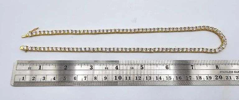 Sparkling 18 Kt Yellow Gold Plated 36.5 Cttw Lab Simulated Diamond Tennis Necklace