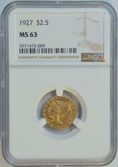 Very Choice BU 1927 $2.50 Indian Gold Piece. NGC MS63
