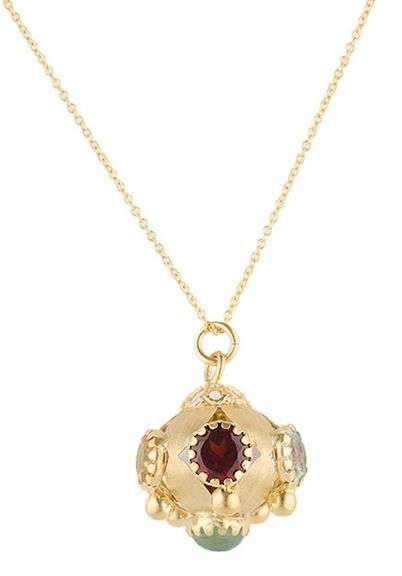 Multi Gemstone Lantern Style Satin Finish Pendant Necklace in 14K