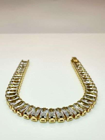 Stunning 14 Kt Yellow Gold Plated Simulated Diamond Tennis Bracelet