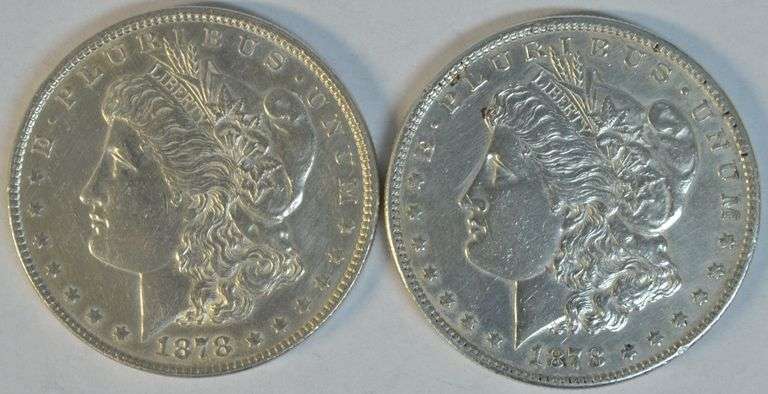 Fully struck 1878-P 7TF & 1878-S Morgan Silver Dollars in AU