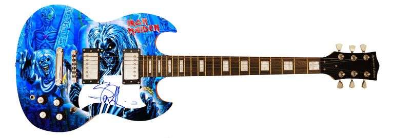 Iron Maiden Steve Harris Autographed Custom Graphics Photo Guitar ACOA