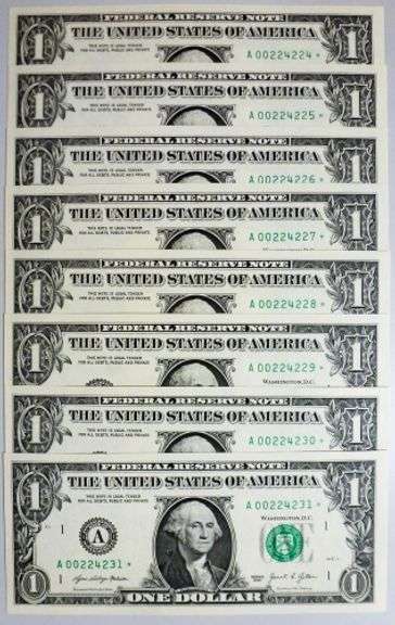 (8) Superb $1 2021 Star Notes Boston-Consecutive Lower Serial Numbers!!