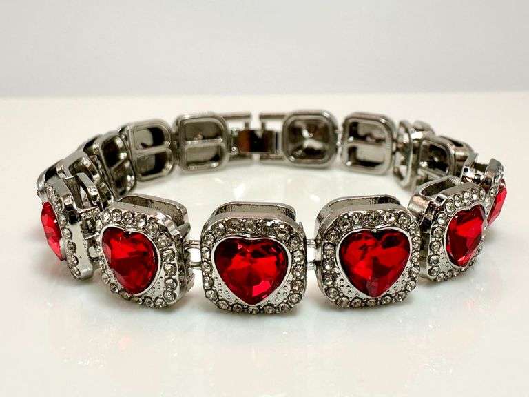 Dazzling 14 Kt 37 Grams White Gold Plated Simulated Ruby Diamond Tennis Bracelet