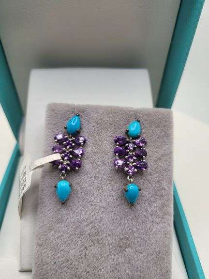 Extremely fine Victorian turquoise and diamonds with sapphire earrings