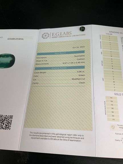 CERTIFIED NATURAL GREEN TOURMALINE 3.06 CARAT . CUSHION CUT
