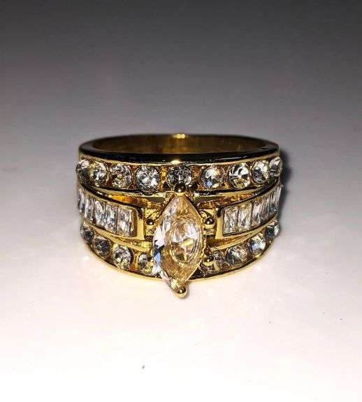 14KT Gold Plated Marquis Cut Lab Simulated Diamond Ring