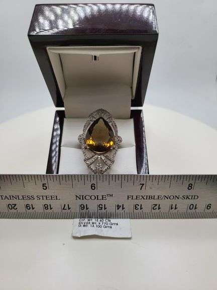 Extremely fine Victorian citrine and diamonds ring on silver