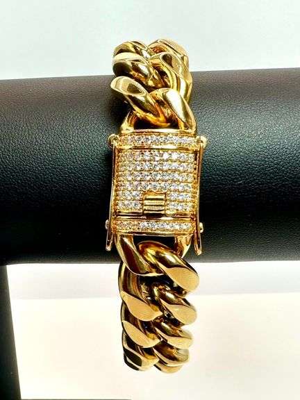 Huge 140 Gram 18 Kt Yellow Gold Plate Cuban Curb Link Bracelet