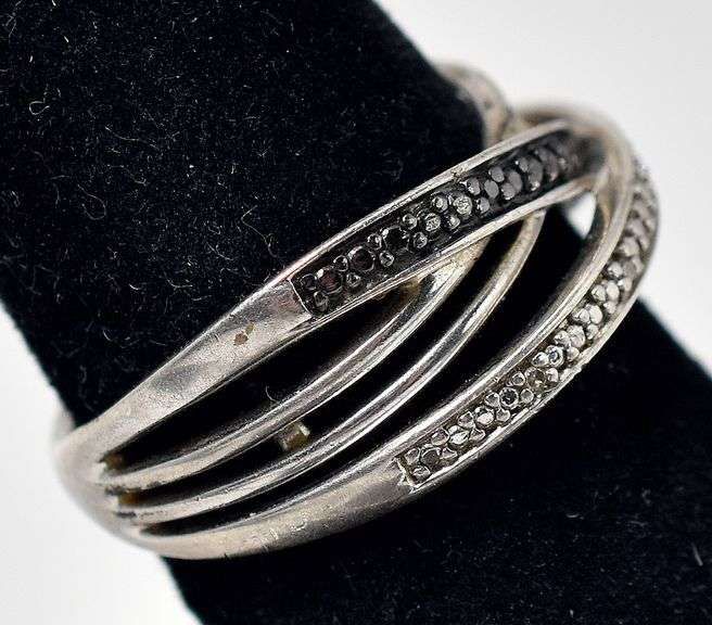 Blue and White Diamond Band Ring in Sterling Silver