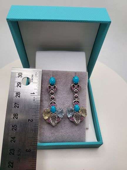Extremely fine Victorian turquoise and diamonds with sapphire earrings
