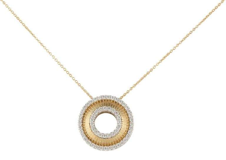 New 0.62ctw Diamond Double Circle Frame Pendant Necklace in 14K