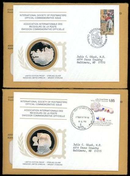 4 Different 1976 Internation Society of Postmasters Silver Medallic First Day Covers in Original Env