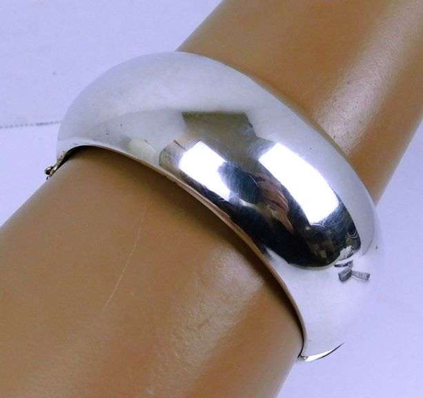 Vintage Mexico Sterling JLA Wide Domed Bangle Bracelet