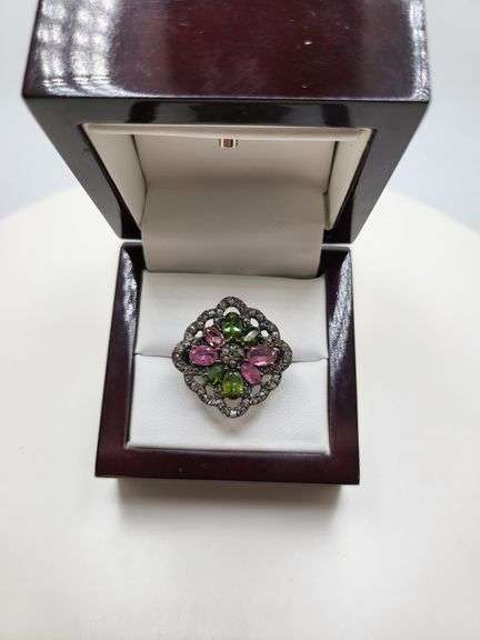Extremely fine Victorian natural multi sapphire, diamonds ring on silver