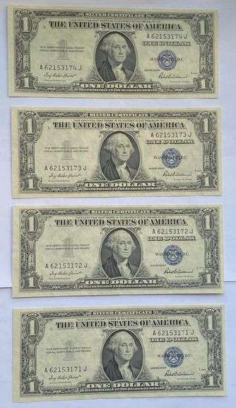 Four Consecutive CH CU !935 F $1 Silver Certificates