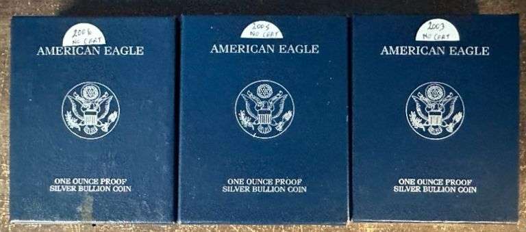 2003, 2005, & 2006 Gem Ultra Cameo Proof $1 Silver Eagles in boxes (no certs)