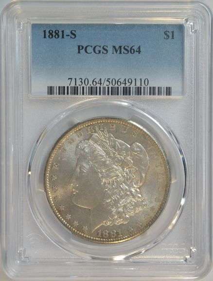 Superb PCGS MS64 graded 1881-S Morgan Silver Dollar