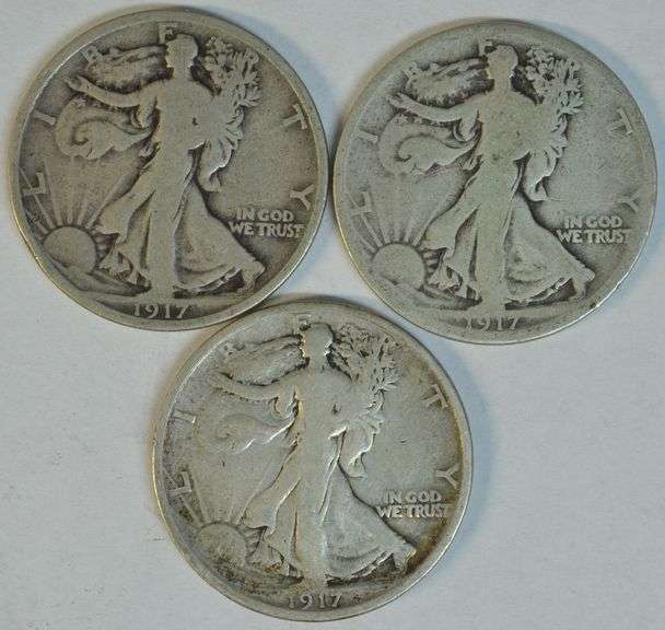 1917, 1917-D (Rev) and 1917-S (Rev) Walking Liberty Half Dollars