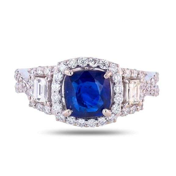 18K WHITE GOLD BLUE SAPPHIRE AND DIAMOND RING 2.51 C.T.W., GIA CERTIFIED