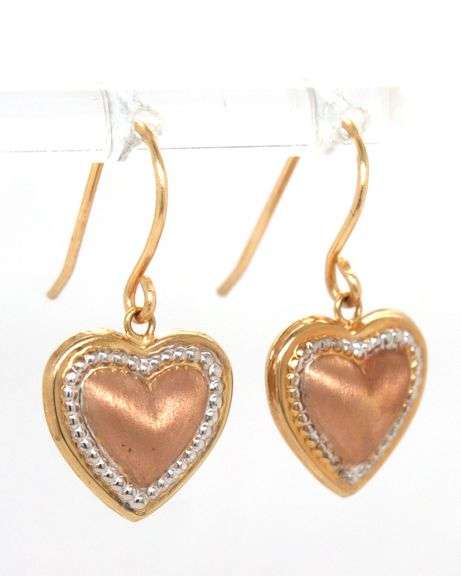 14kt Yellow gold heart shaped dangle earrings