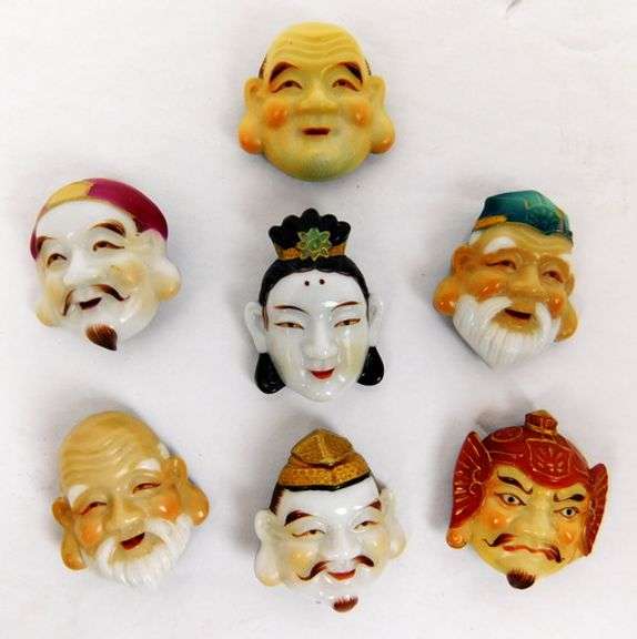 Vintage Japanese Porcelain Buttons, 7 Gods of Fortune