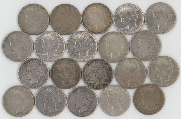 Roll of 20 Assorted Peace Silver Dollars from the early 1920's in circ