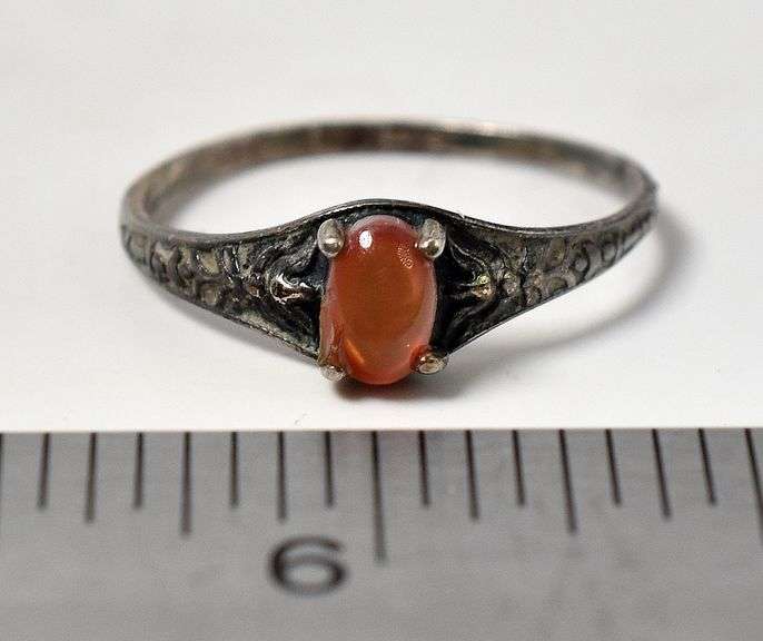 Orange Shell Gemstone Ring in Sterling Silver