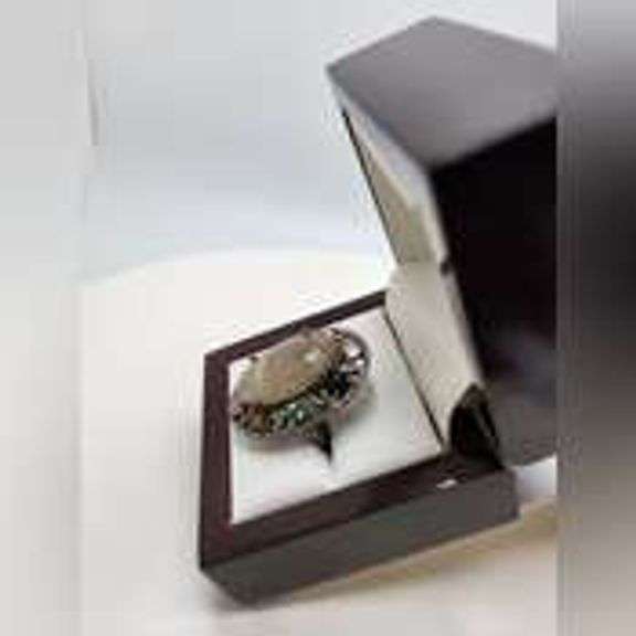 Extremely fine Victorian natural citrine, multi sapphire, diamonds ring on silver