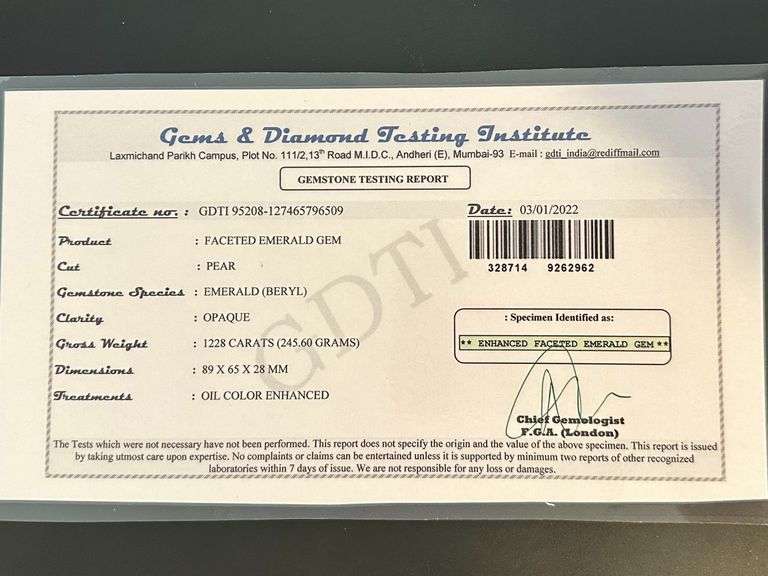 Huge Certified 1228 Ct Museum Size Natural Emerald