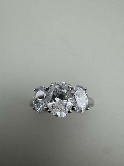 Ladies 14k White Gold Three Stone Ring With Lab Grown Diamonds