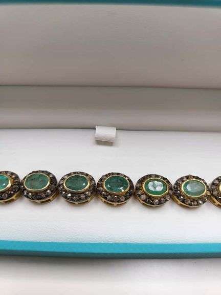 Very fine hand made 25 ctw emeralds and diamond  bracelet