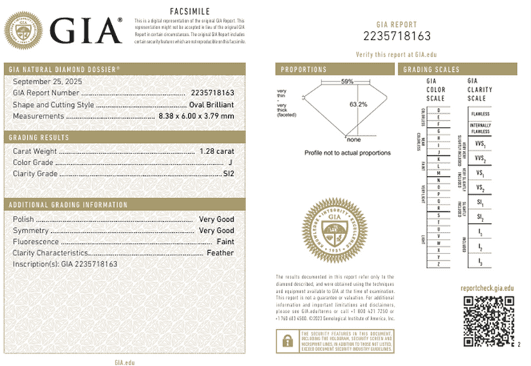 Loose Diamond, 1.28ct, GIA Certified, Oval Brilliant Cut