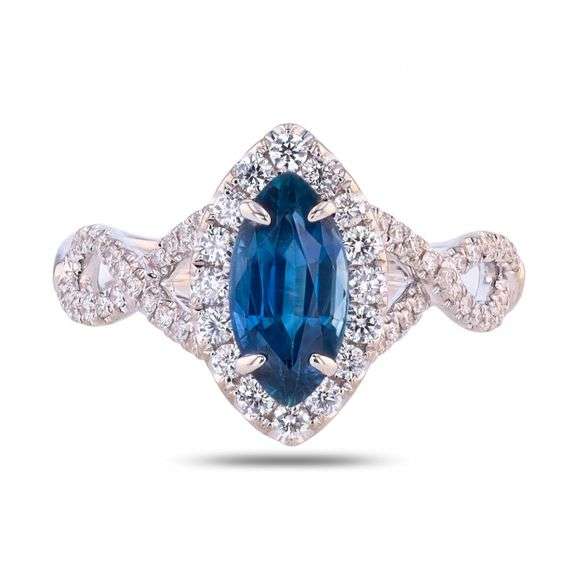 18K WHITE GOLD UNHEATED BLUE SAPPHIRE AND DIAMOND RING 2.12 C.T.W., GIA CERTIFIED