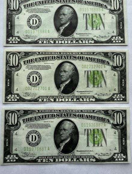 Three  Slider $10 Cleveland 1934  FRN.