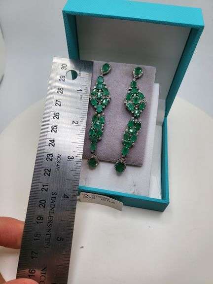 Very high quality hand made emerald and diamonds on silver earrings