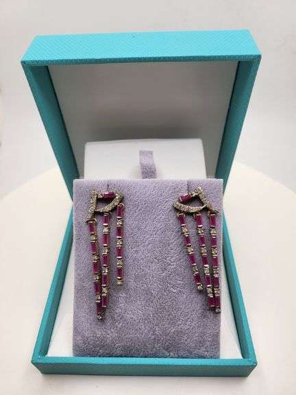 Very high quality hand made ruby and diamonds on silver earrings