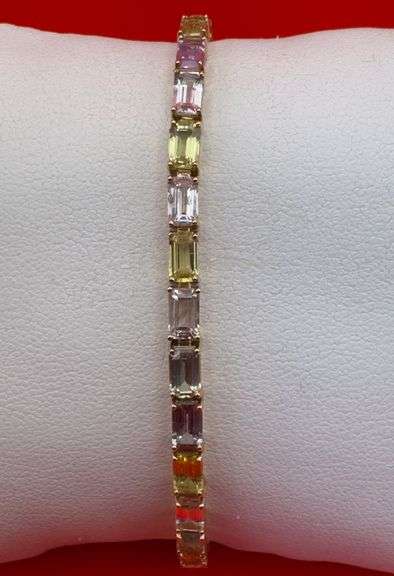 14K Yellow Gold Multi-Colored Sapphires Tennis Bracelet