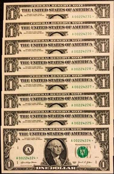 (8) Superb $1 2021 Star Notes Boston-Consecutive Lower Serial Numbers!!