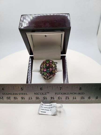 Extremely fine Victorian natural multi sapphire, diamonds ring on silver