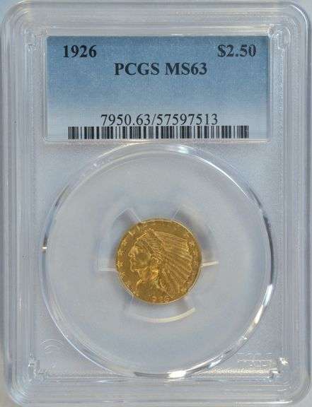 Very Choice BU 1926 $2.50 Indian Gold Piece. PCGS MS63