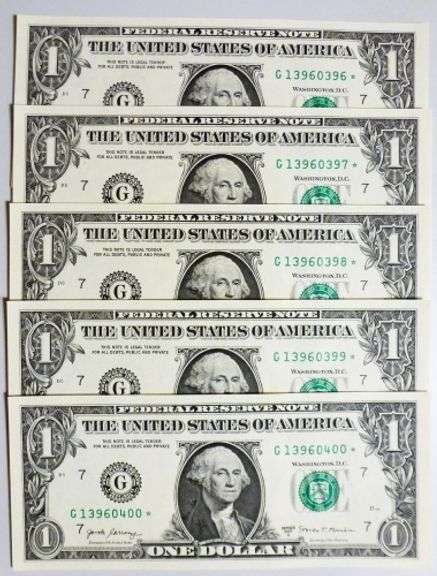 (5) Superb Crisp $1 2017A Star Notes Chicago-Consecutive!!